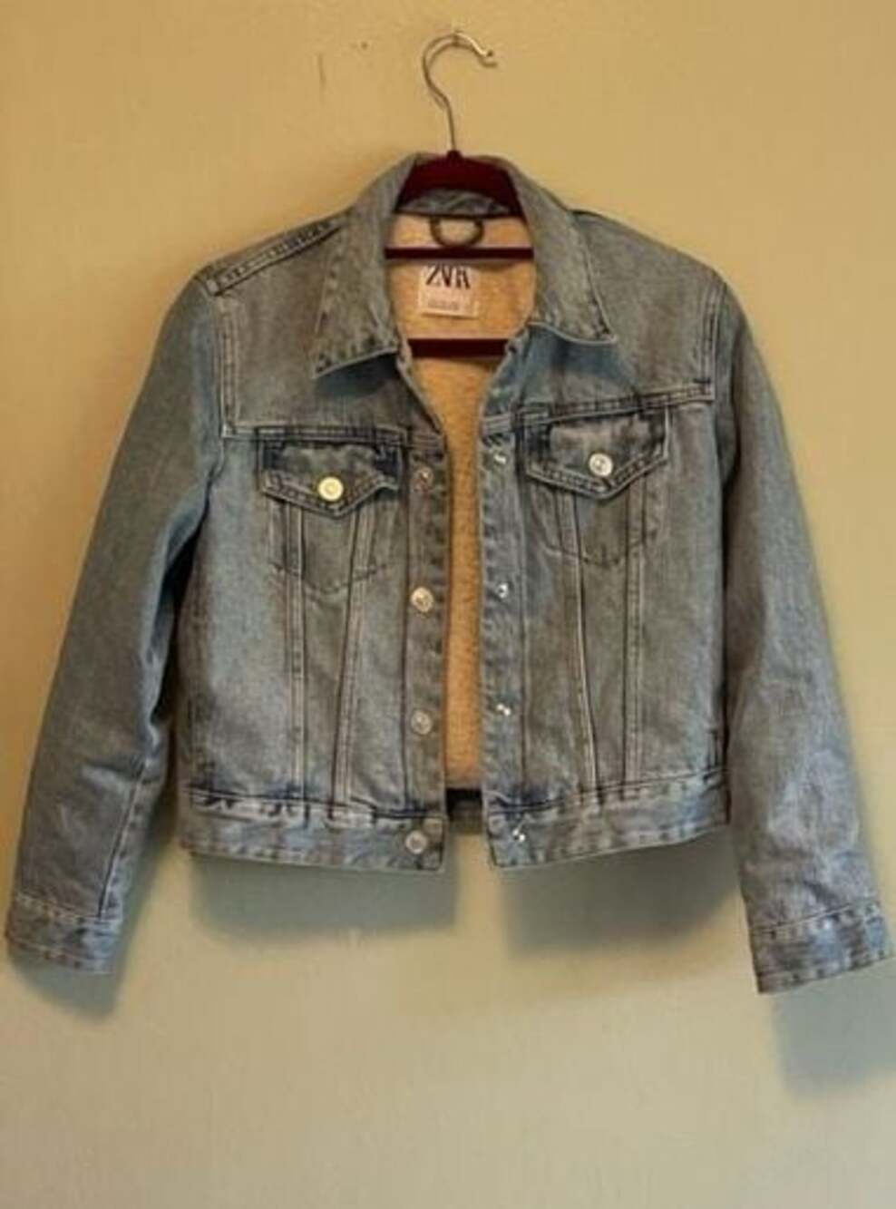 Zara Women's Sz.S Light‎ Wash Sherpa-Lined Jean  Jacket, Vintage
